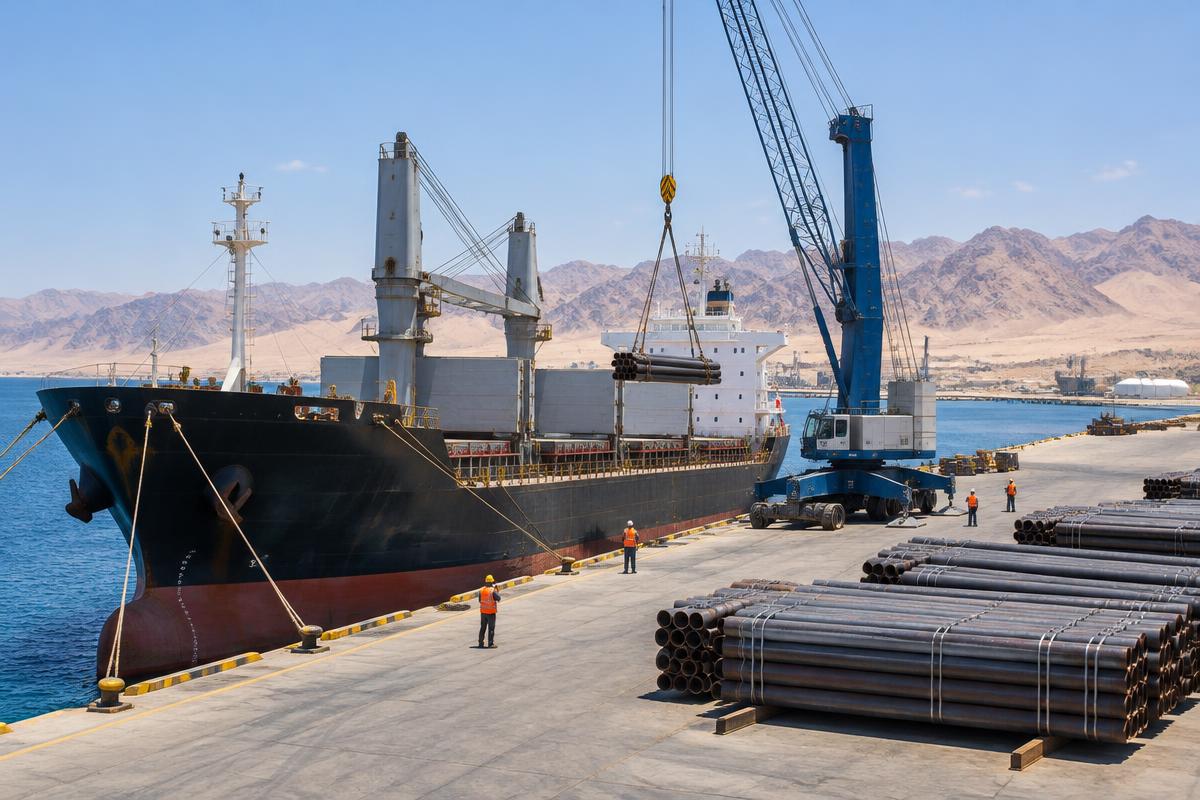 AI-generated illustrative Red Sea maritime operations for El Adabiya; not a photograph of the actual port