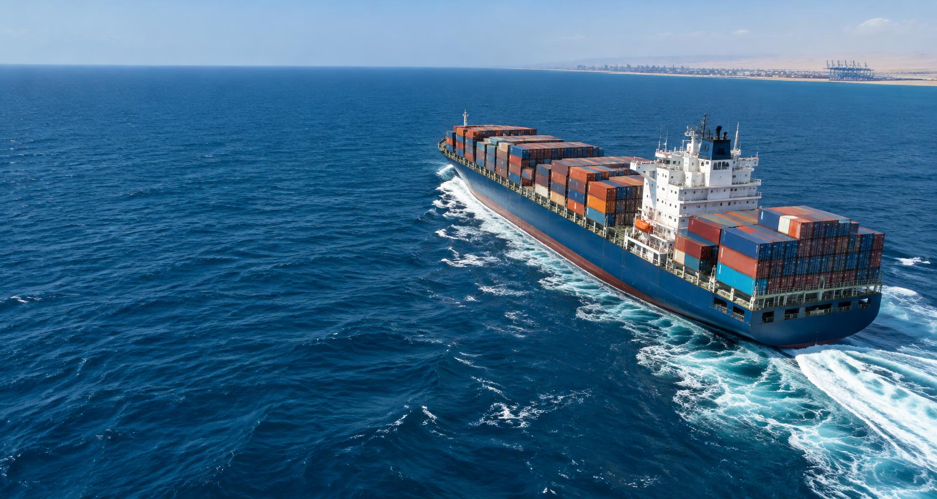 Container vessel sailing through the Mediterranean Sea