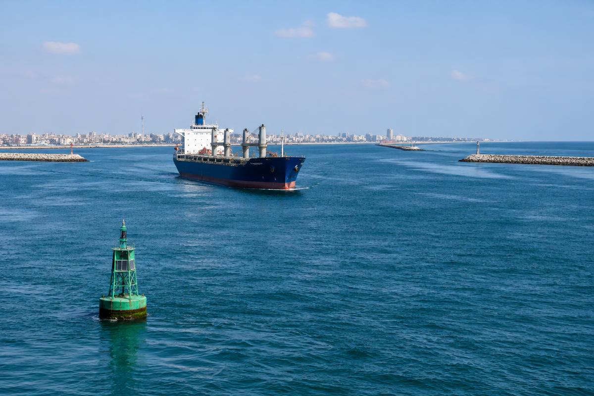 AI-generated illustrative Suez Canal maritime operations for Port Said; not a photograph of the actual port